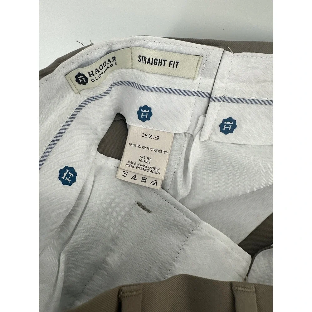 Haggar Mens Dress Pants 38x29 Medium Taupe Straight Fit No Iron Gabardine HB0480